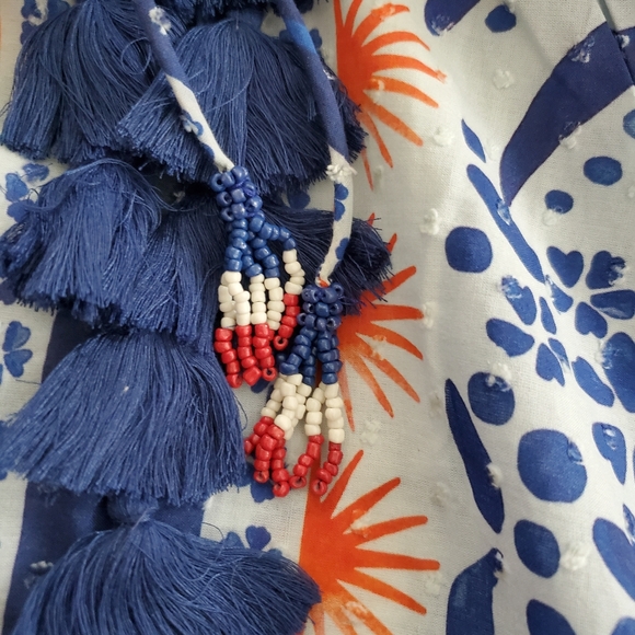 Farm Rio Tank Top Afternoon Breeze Beaded Tassel Tie Cotton Blouse Sz L NWT - Picture 5 of 9